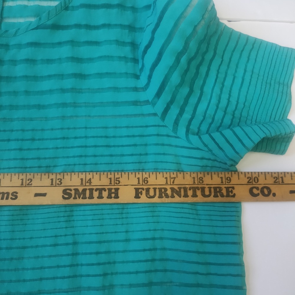 The Limited Sheer Stripe Blouse Women's Medium Teal Zipper Back Chic - Picture 6 of 10